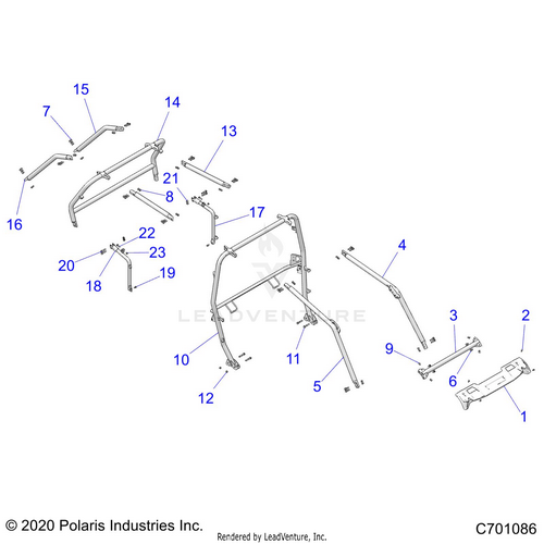 An Image of a Genuine Polaris Parts Schematic Diagram showing the schematic - CHASSIS: CAB FRAME - 2021 POLARIS RZR XP 4 1000 HIGH LIFTER