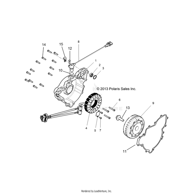 An Image of a Genuine Polaris Parts Schematic Diagram showing the schematic - ENGINE: STATOR AND FLYWHEEL - 2015 POLARIS RZR XP 1000