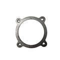 Round metal retaining plate bearing with four evenly spaced mounting holes and a slightly weathered finish.
