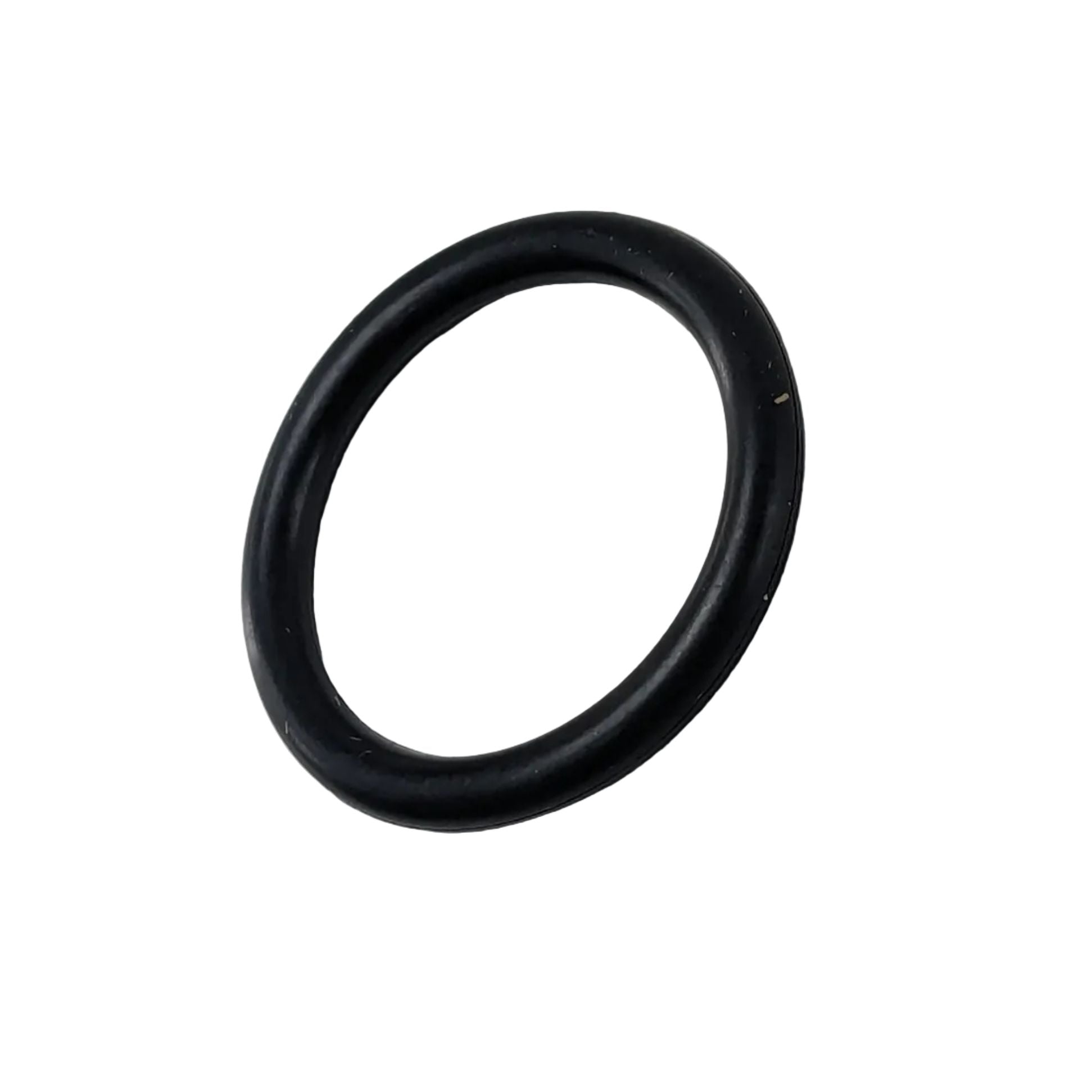 Black rubber O-ring with smooth surface and circular cross-section.