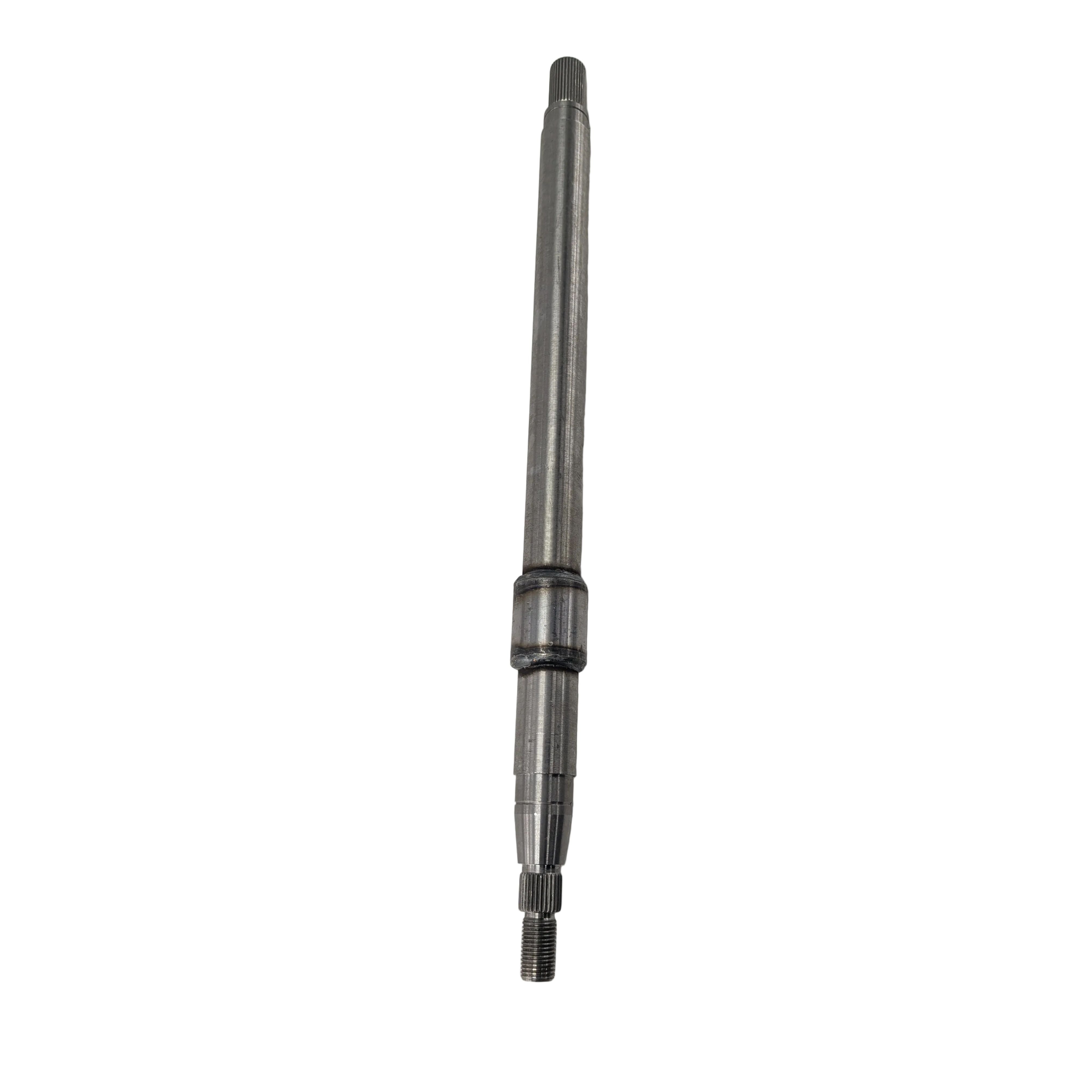 Black metal steering tie rod with splined ends and a central adjustment sleeve.