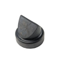 Black rubber duck bill valve with angled slit opening and circular base.