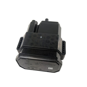 Black rectangular Evap Carbon Canister with multiple ports and connectors, designed for motorcycle use.