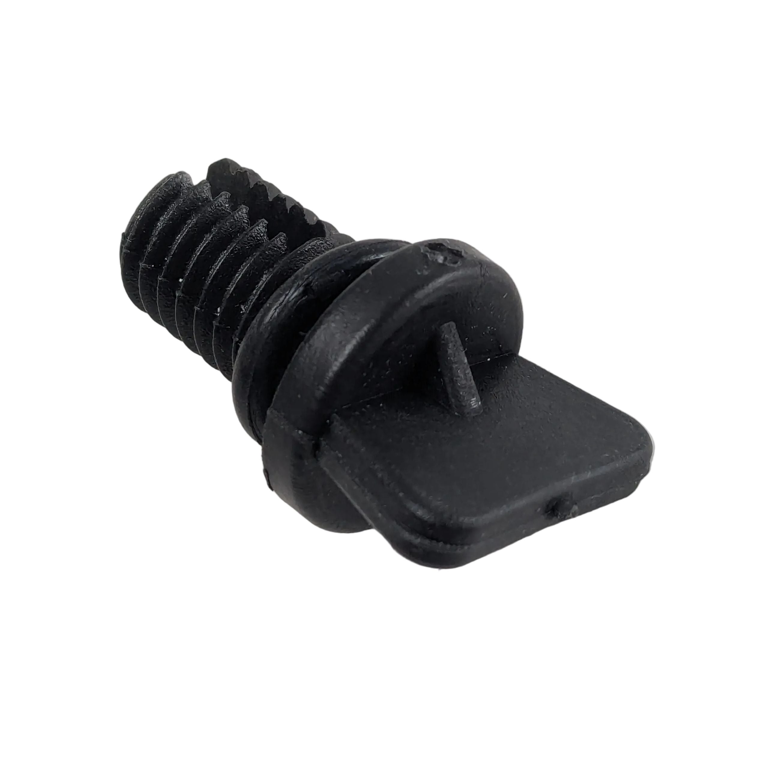 Black plastic radiator cooler drain valve with threaded base and flat handle tab.