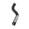 Black molded rubber hose with two bends and a white product label wrapped around one end.