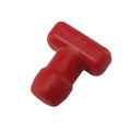 Red rubber T-shaped air intake trap plug with a smooth, rounded design.