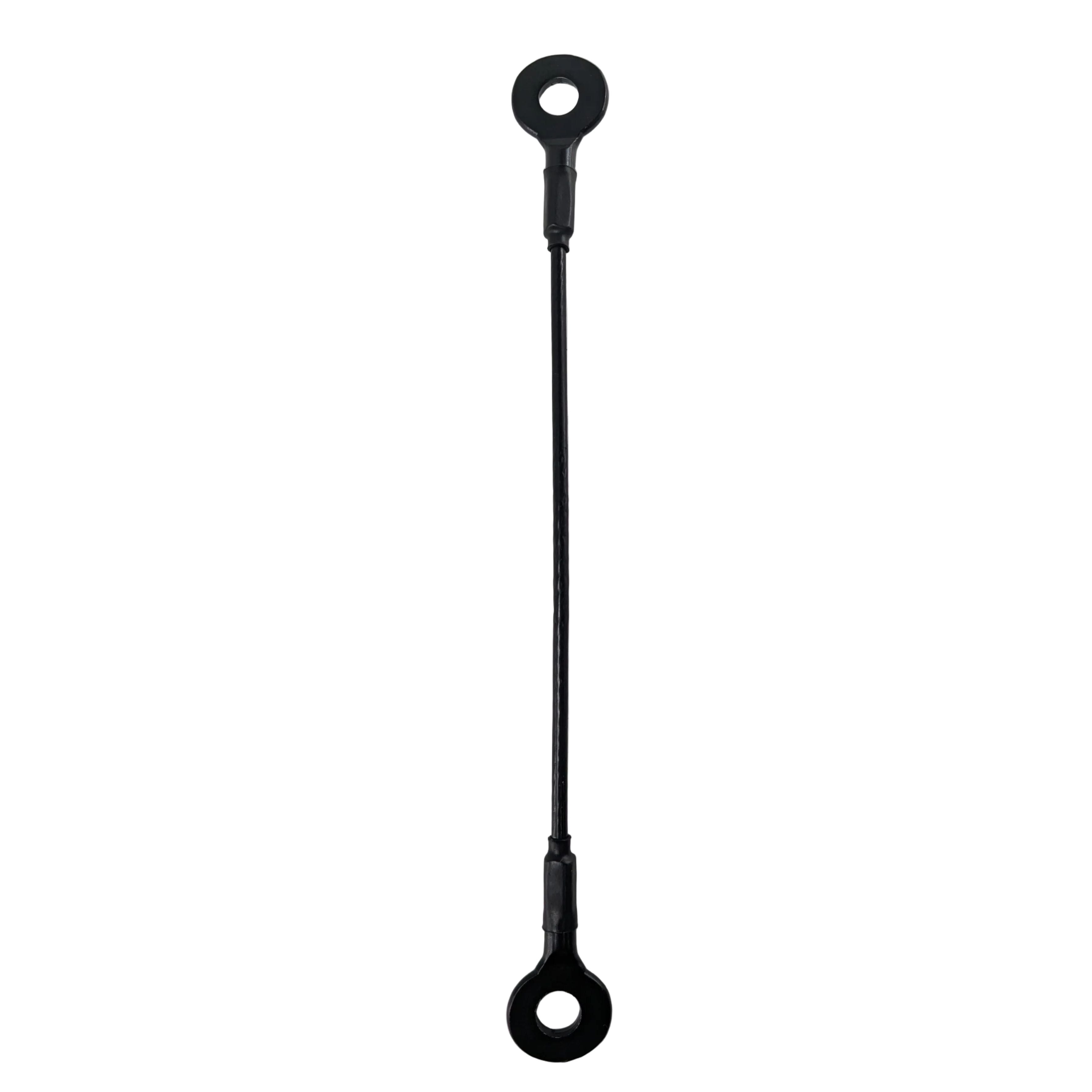 Black flexible door limit cable with circular eyelets on both ends for UTV door support.