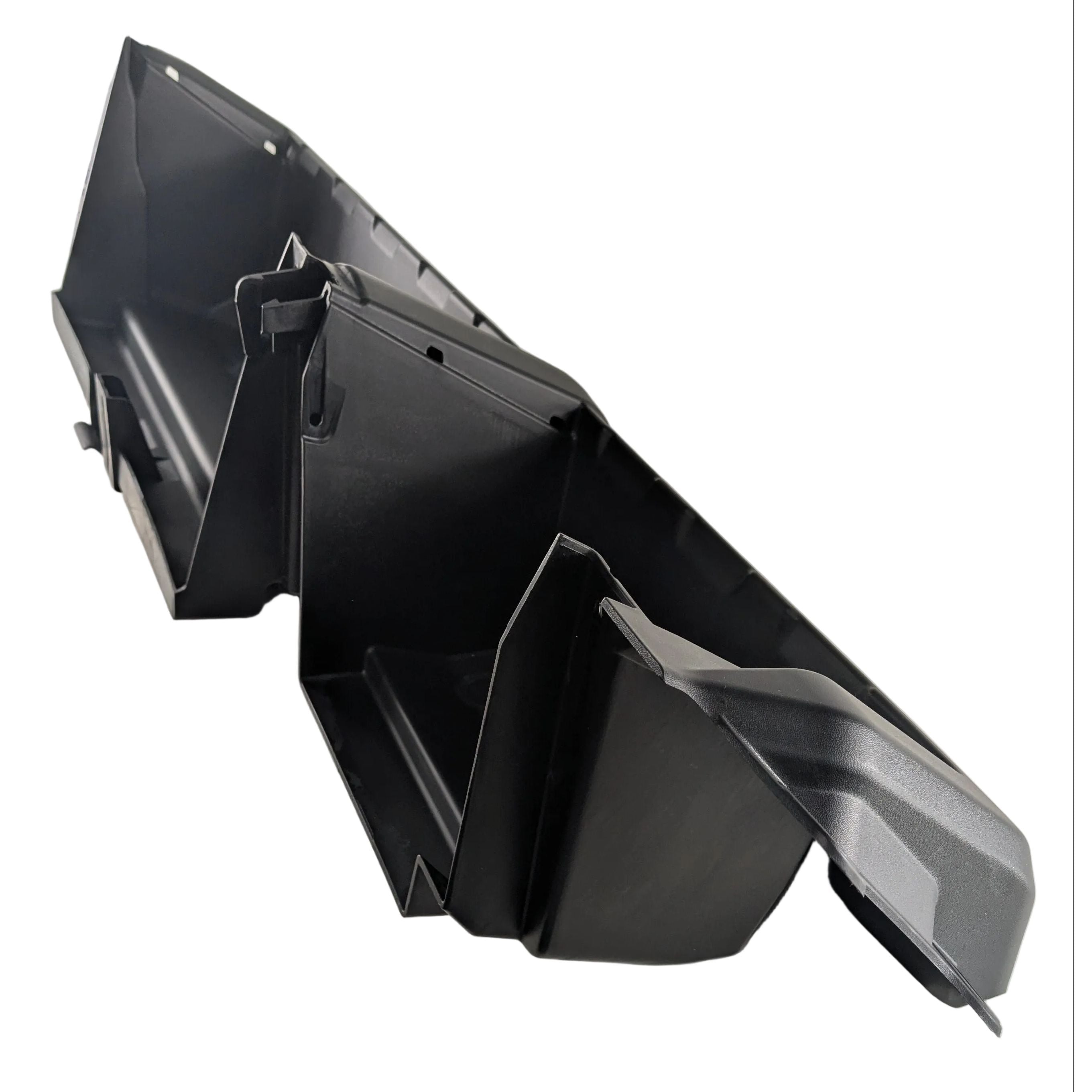 Matte black lower dashboard panel with angular design and molded mounting points for Can-Am UTVs.