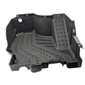 Black textured plastic RH lower floor panel with raised tread pattern and mounting holes for Can-Am offroad vehicle.