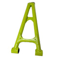 Bright green metal front upper arm with triangular cutout and cylindrical mounting points.