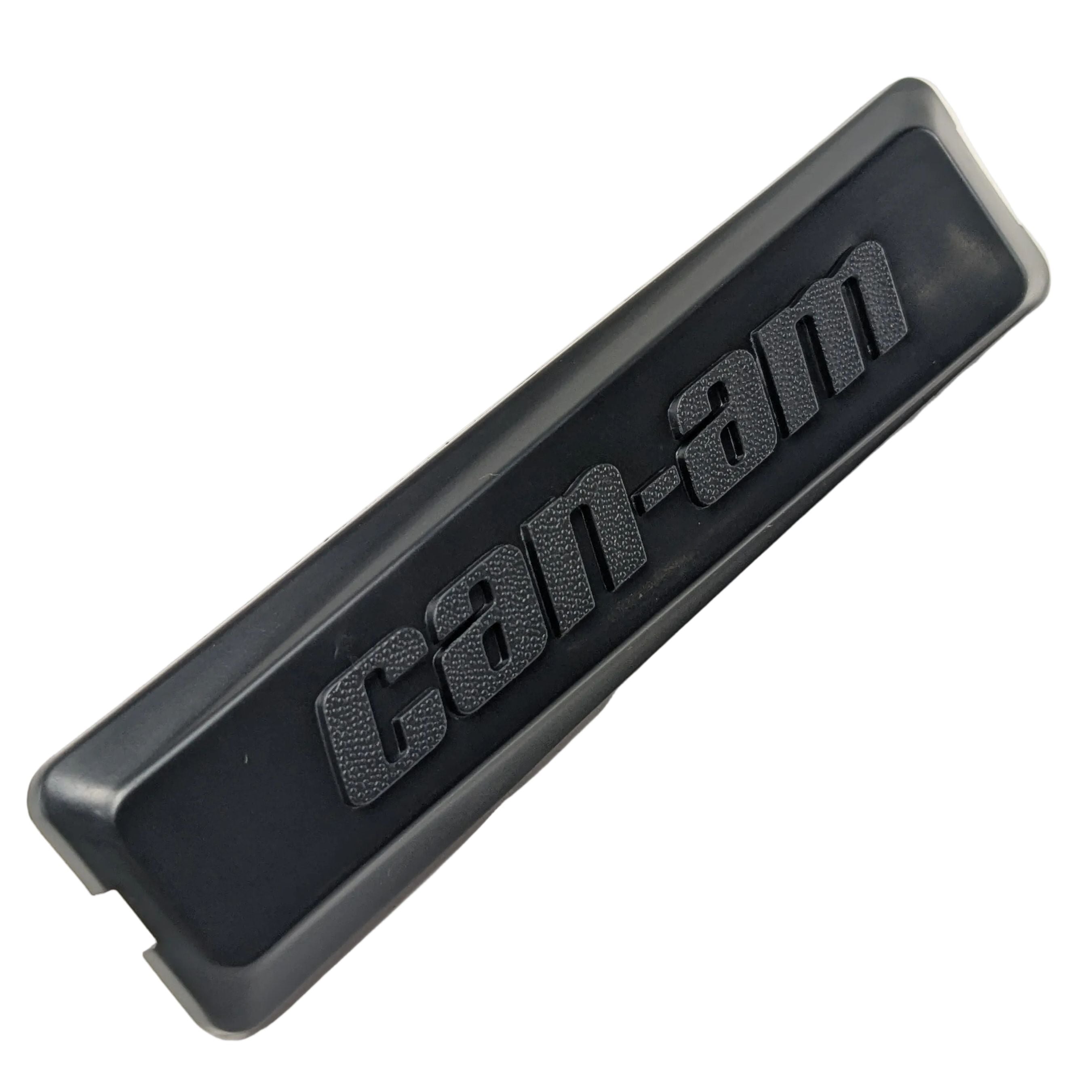 Black rectangular Can-Am right-hand side cover with raised logo and smooth edges.