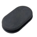 Black oval rubber wind deflector cover with a smooth, slightly textured surface and a recessed groove around the edge.
