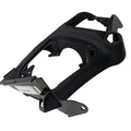 Black plastic motorcycle dashboard frame with mounting points and cutouts for instrumentation and controls.
