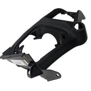 Black plastic motorcycle dashboard frame with mounting points and cutouts for instrumentation and controls.