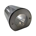 Polished chrome fork tube cover with rounded top and two front screws.