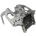 Silver metal fairing support bracket with multiple mounting points and angular structure.