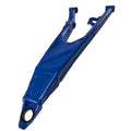Blue metal left-hand upper suspension arm with smooth finish and mounting points.