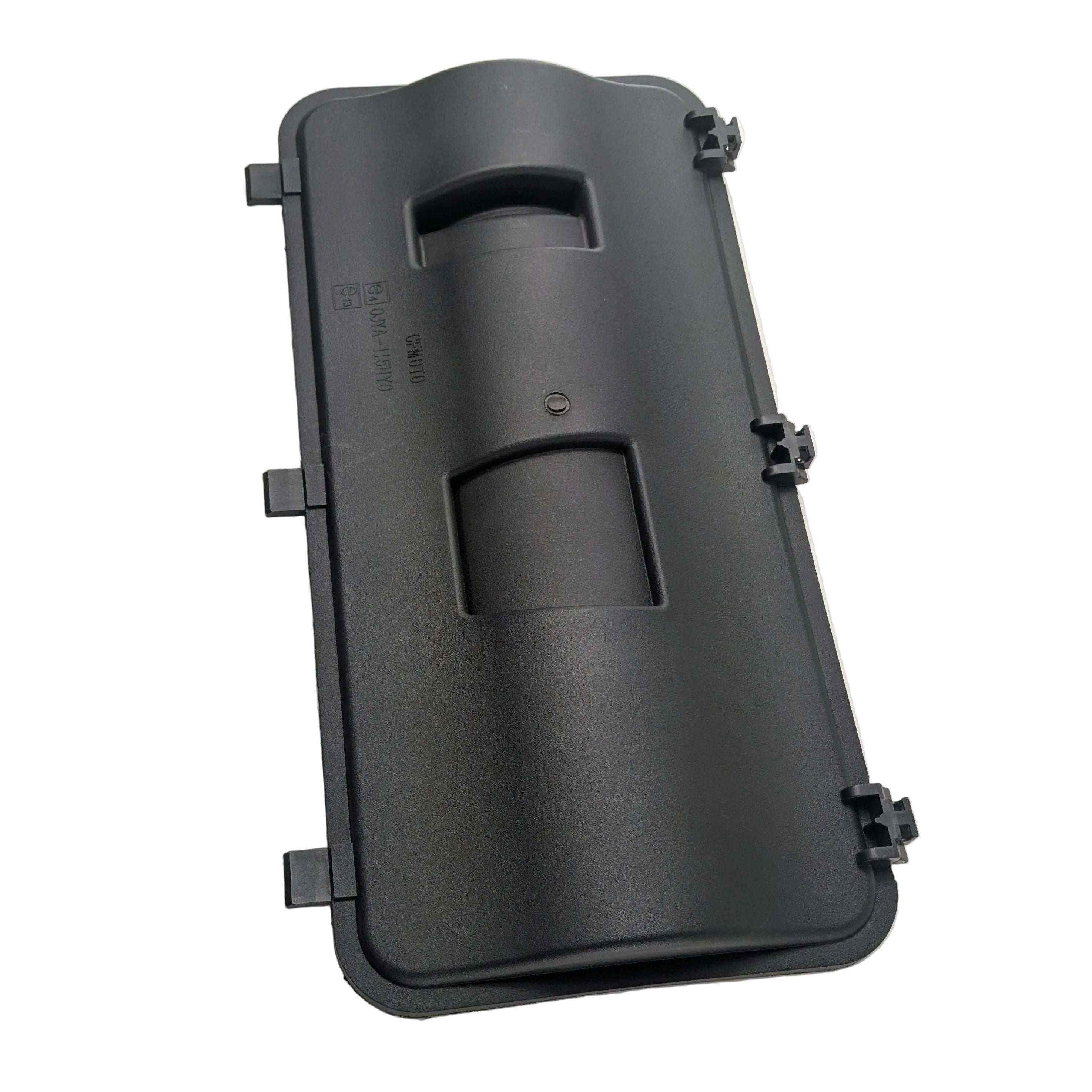 Matte black rectangular plastic air filter cover with integrated mounting clips and two central openings.