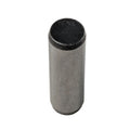 Silver cylindrical metal pin with a black textured top surface.