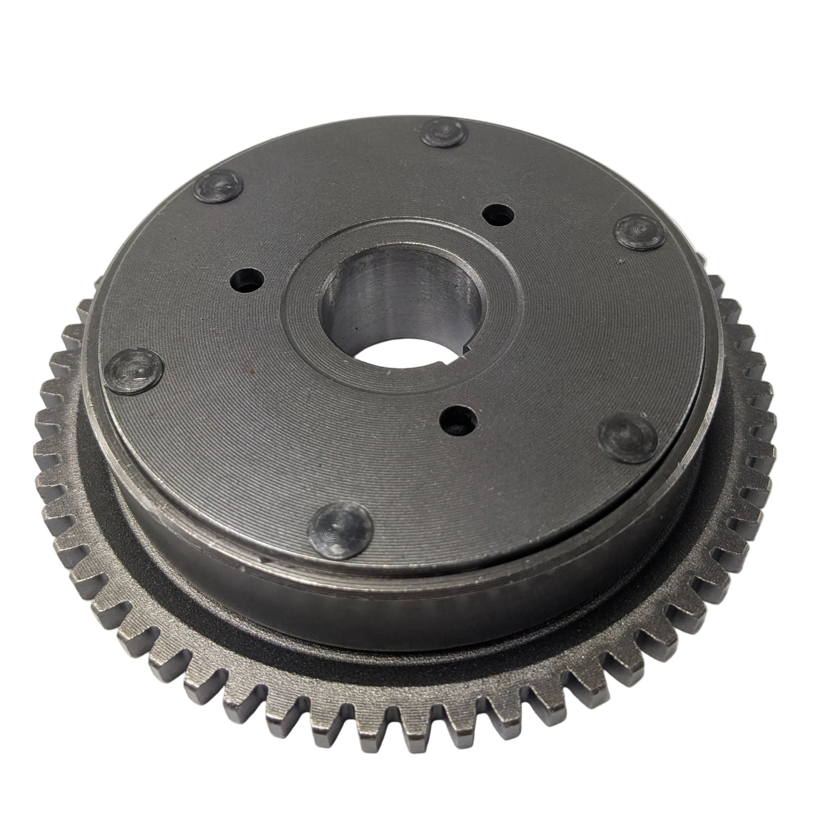 Metal starting clutch with gear teeth and central hexagonal opening, designed for Polaris vehicles.