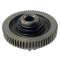 Metal starter torque limit gear assembly in gray with central black hub and teeth around edge.