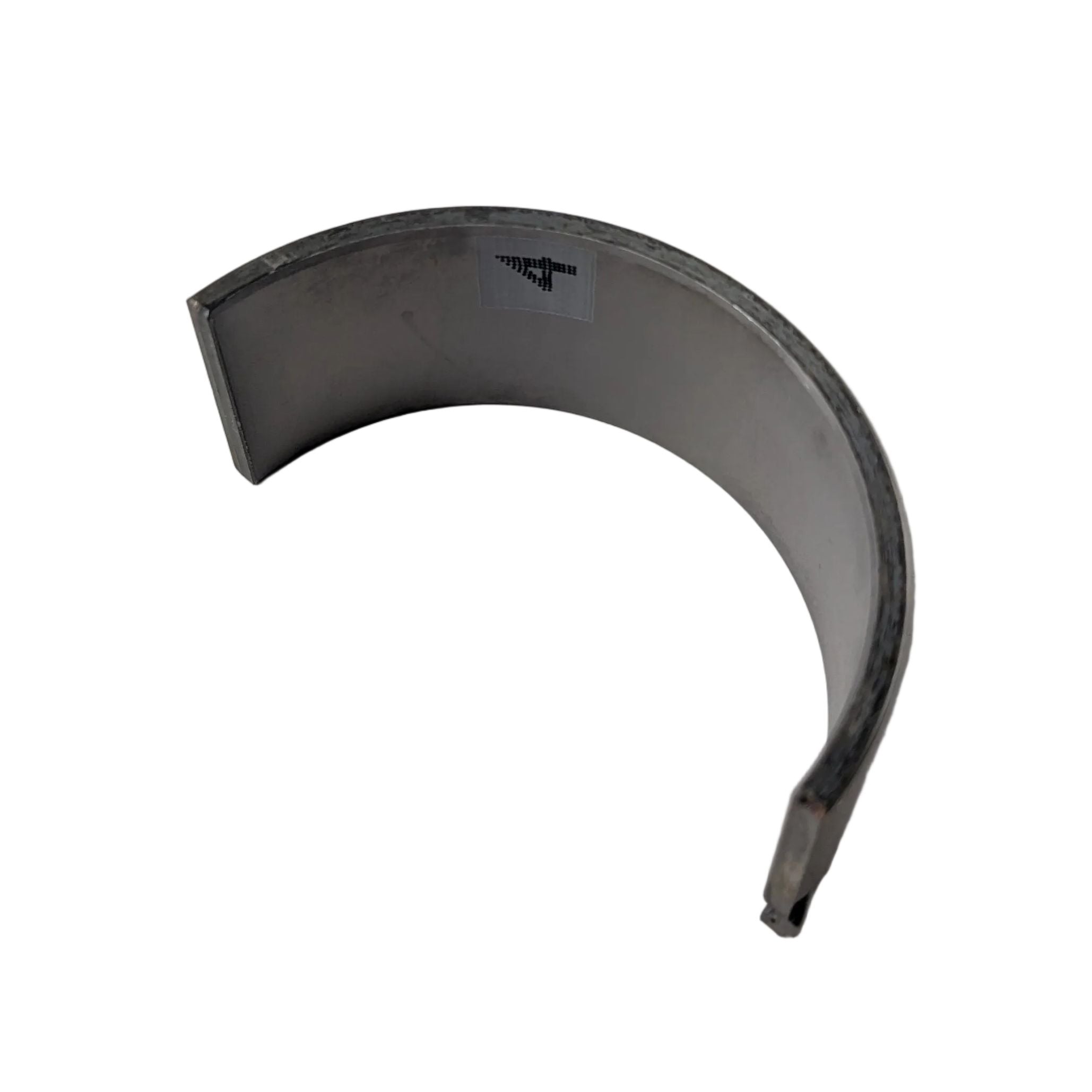 Semi-circular metallic bearing shell with smooth inner surface and dark finish.