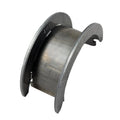 Metallic cylindrical bearing main lower thrust with flanged edges and smooth polished surface.