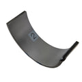 Curved silver metal lower grade 2 bearing main part with small tab on edge.