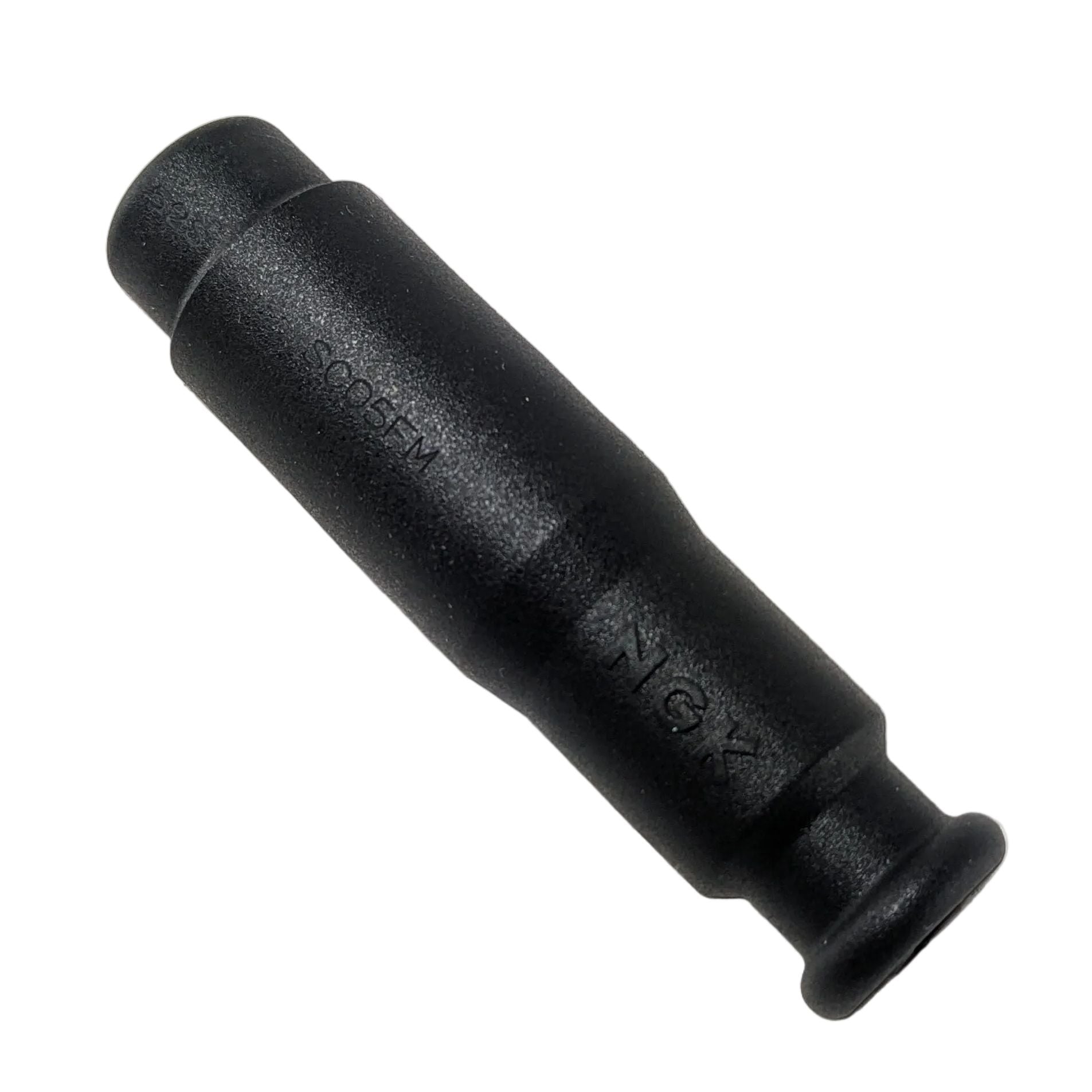 Black rubber spark plug cap with cylindrical shape and tapered end for Kawasaki vehicles.
