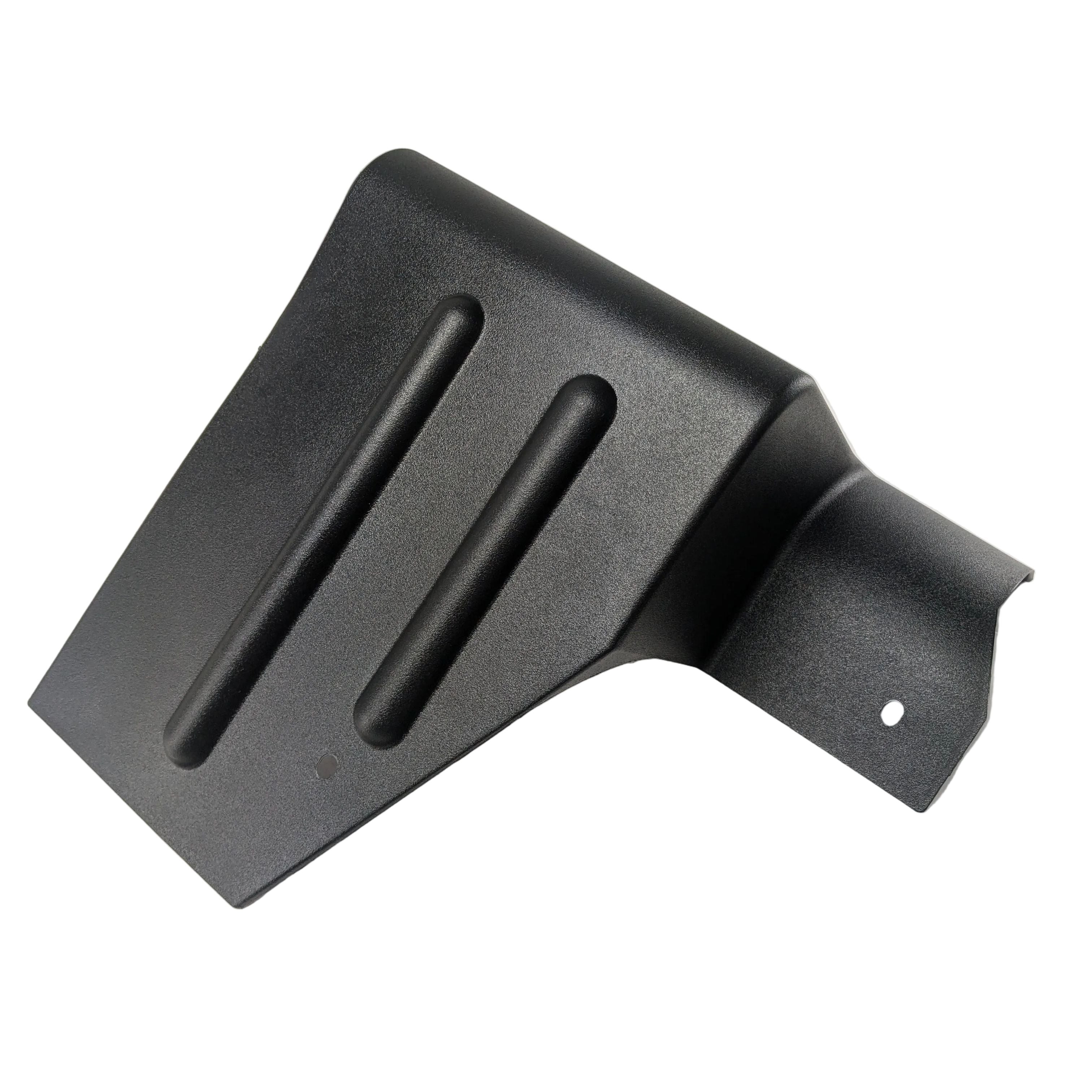 Black molded plastic front left seat cover with raised ridges and angled design.