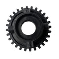 Black plastic crankcase breather gear with evenly spaced teeth and central circular hole.