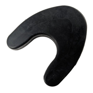 Black rubber end cap with a curved hook-like shape and smooth surface.