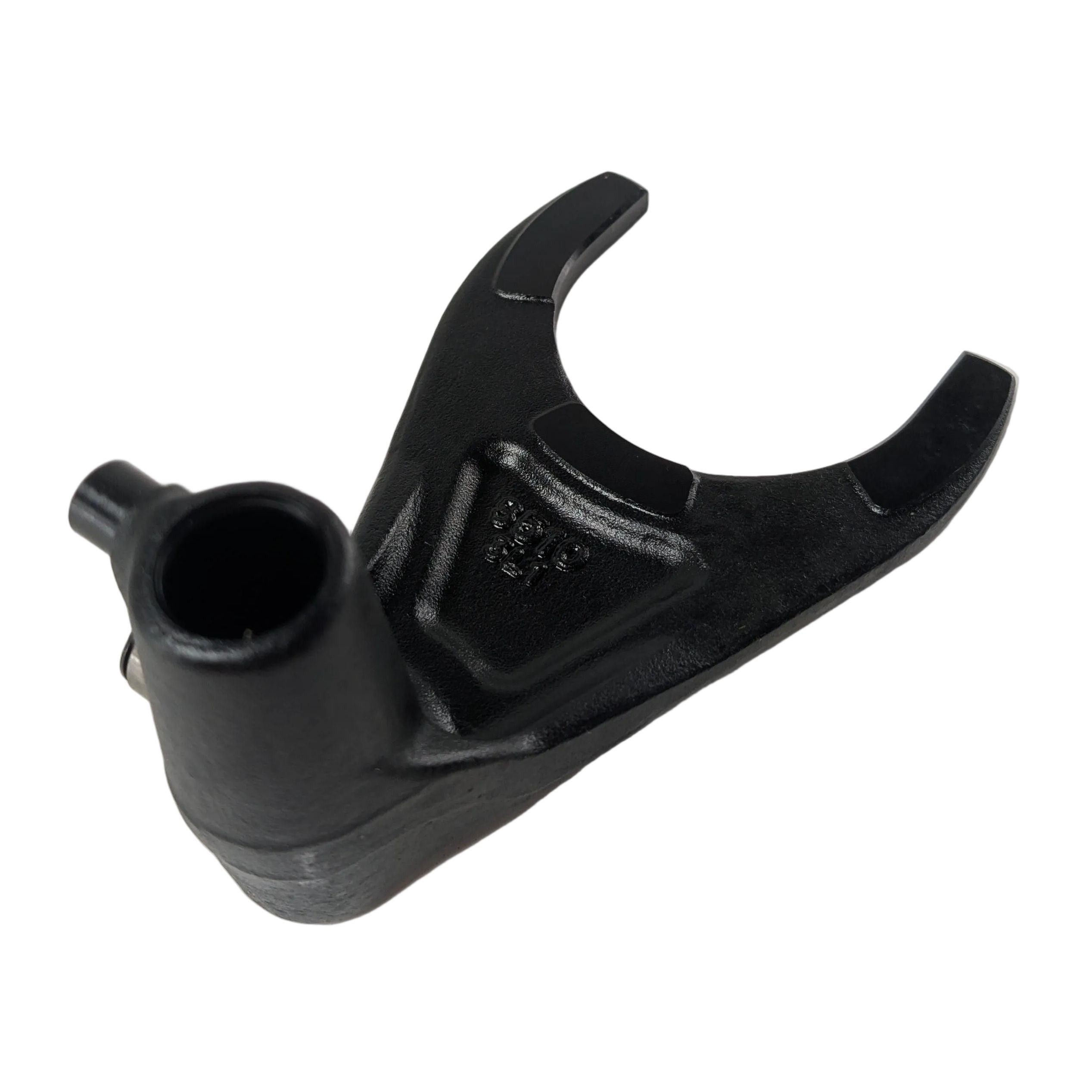 Black metal shift fork with a forked end and a cylindrical pivot point, designed for Can-Am vehicles.