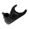 Black metal shift fork with a forked end and a cylindrical pivot point, designed for Can-Am vehicles.