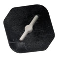 Black irregular square-shaped support plate with central cylindrical protrusion and narrow connecting bar.