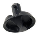 Black plastic cover latch with a quarter-turn design and a textured grip handle.