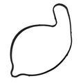 Black rubber water pump seal gasket with irregular rounded shape and one curved extension.