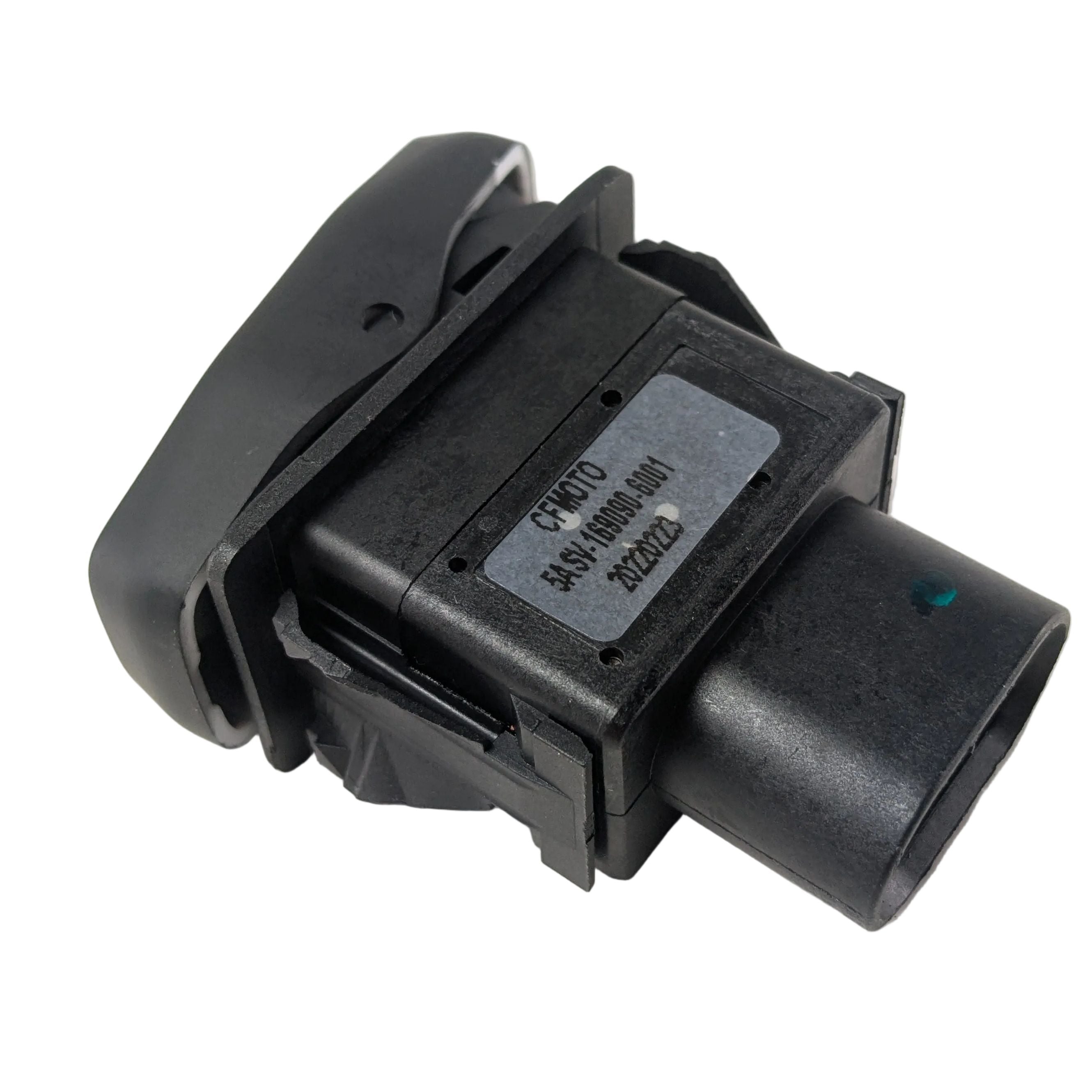 Black plastic CFMOTO dash mode switch with rectangular shape and connector plug.
