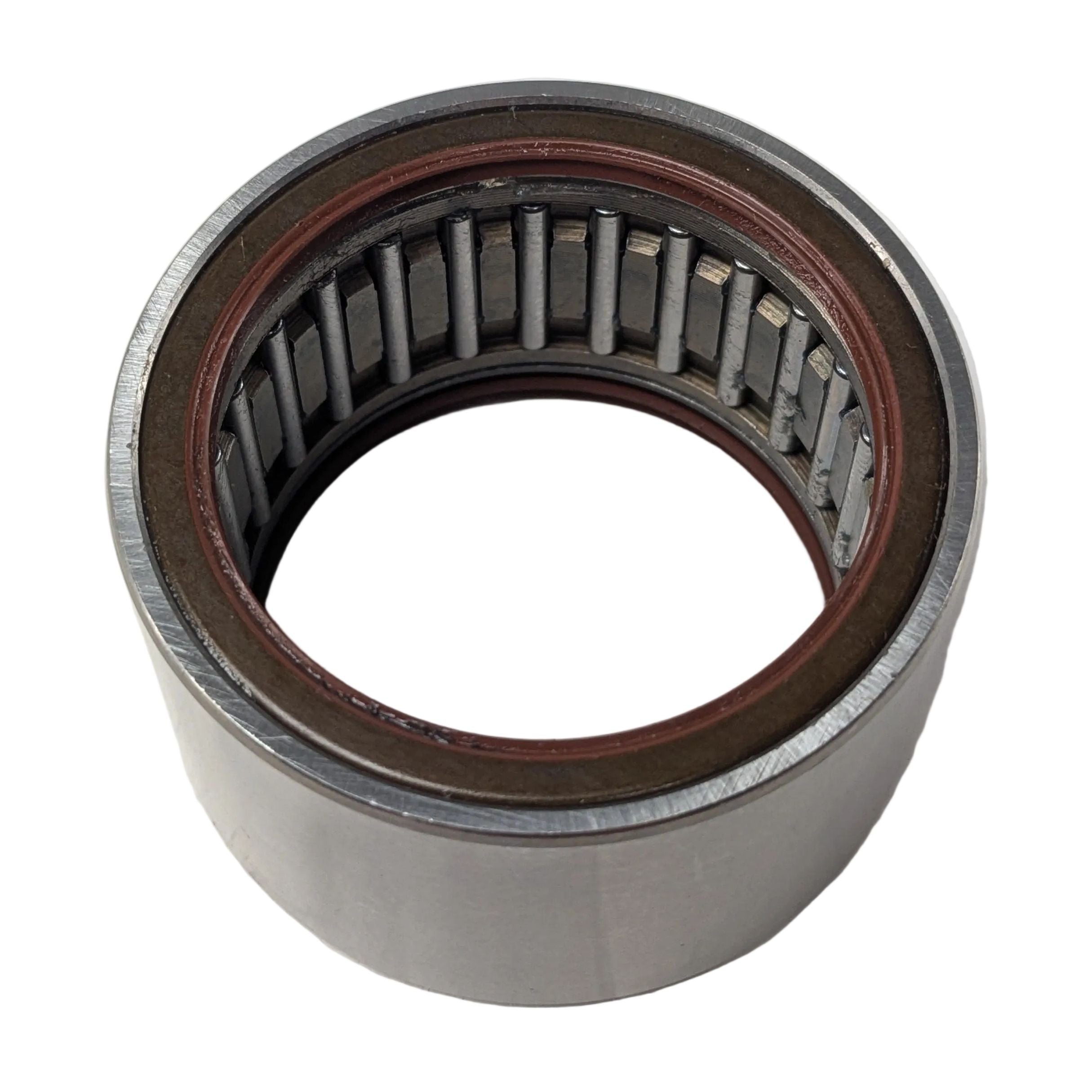 Cylindrical roller bearing with metal outer ring and visible rollers inside.