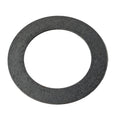 Black flat steel washer with a smooth surface and circular shape.