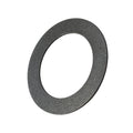 Flat, circular metal washer with a smooth gray finish and a central hole.