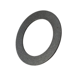 Flat, circular metal washer with a smooth gray finish and a central hole.