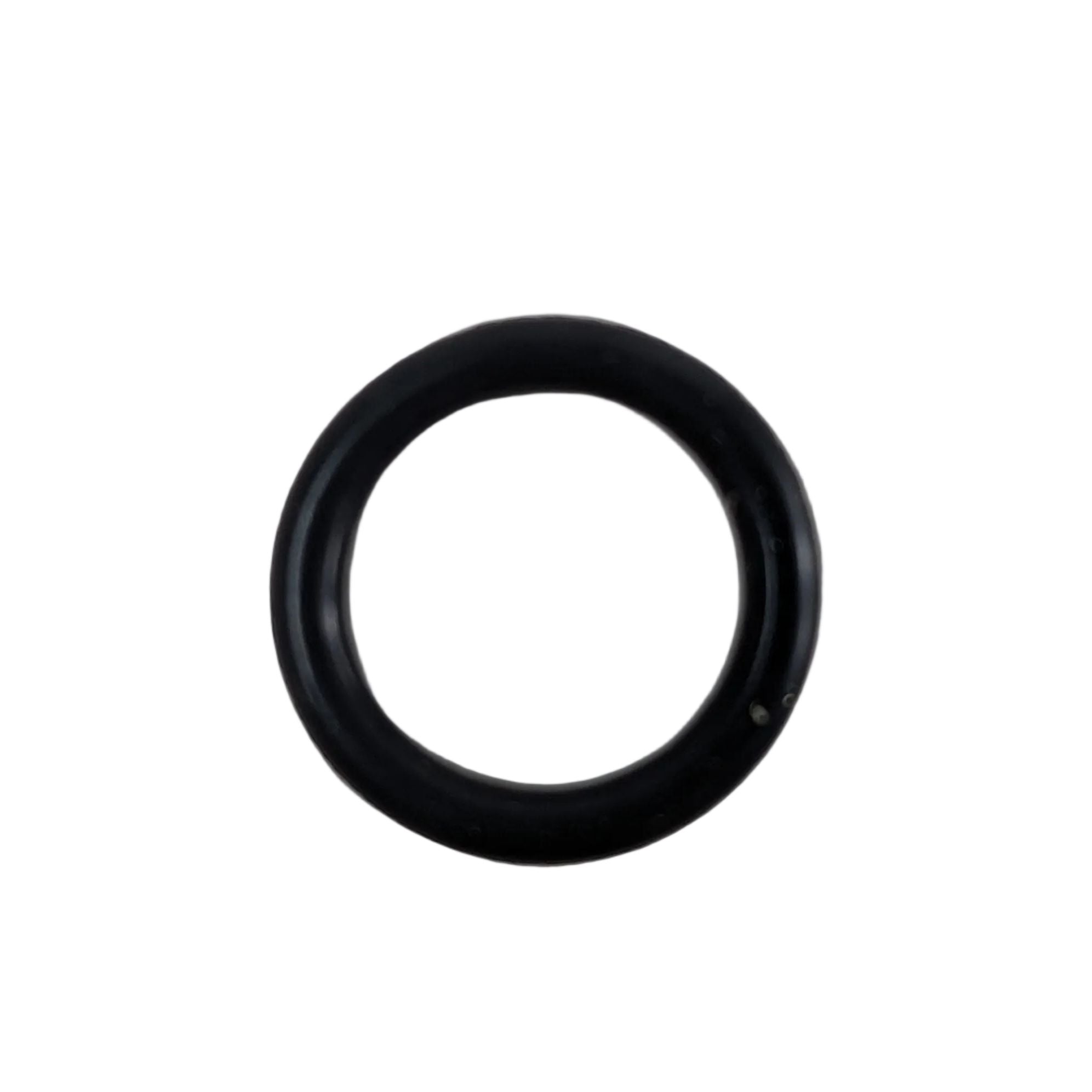 Black rubber O-ring with smooth surface, circular shape, small size, automotive seal component.
