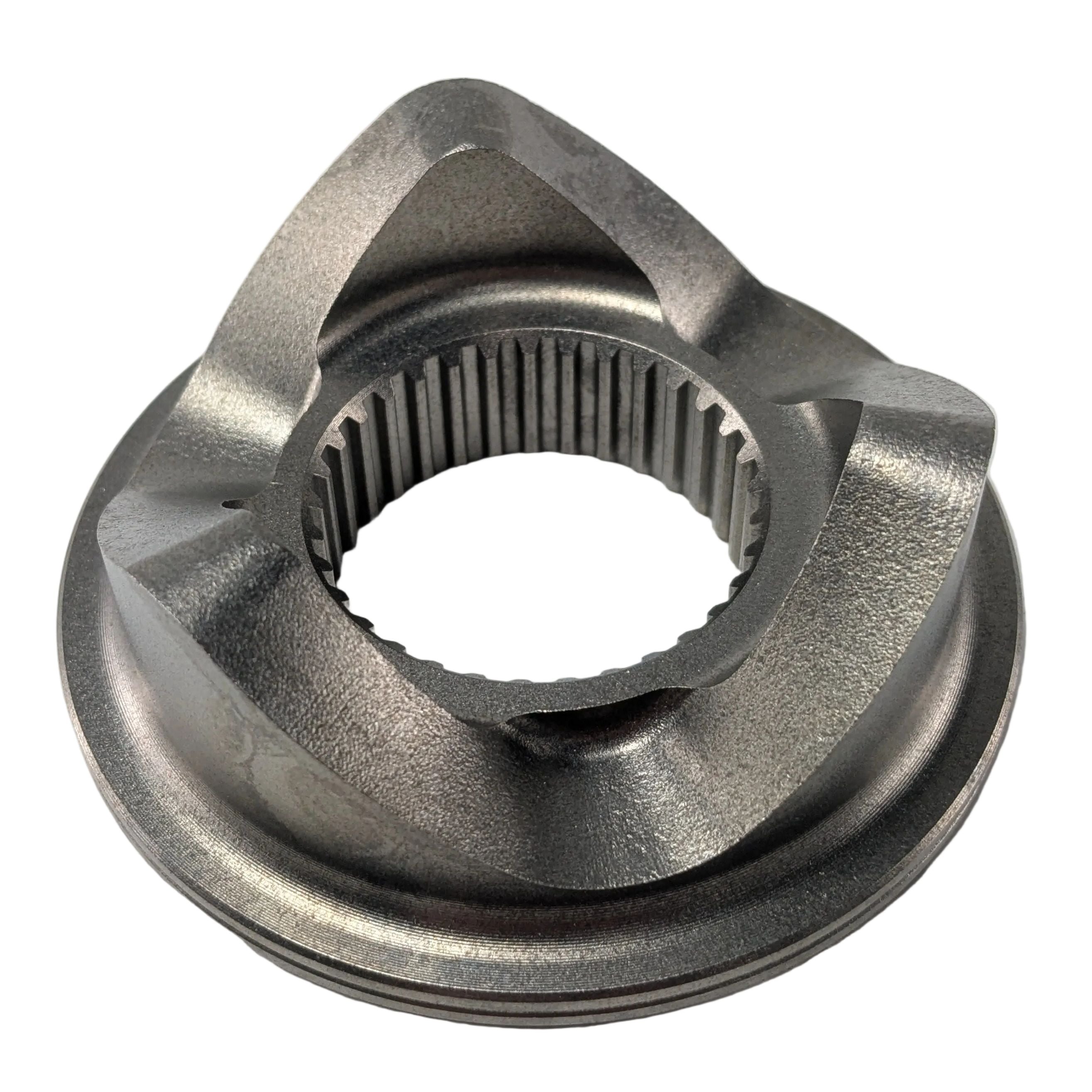 Metallic gray circular slider compensator with internal gear teeth and three raised lobes on top.