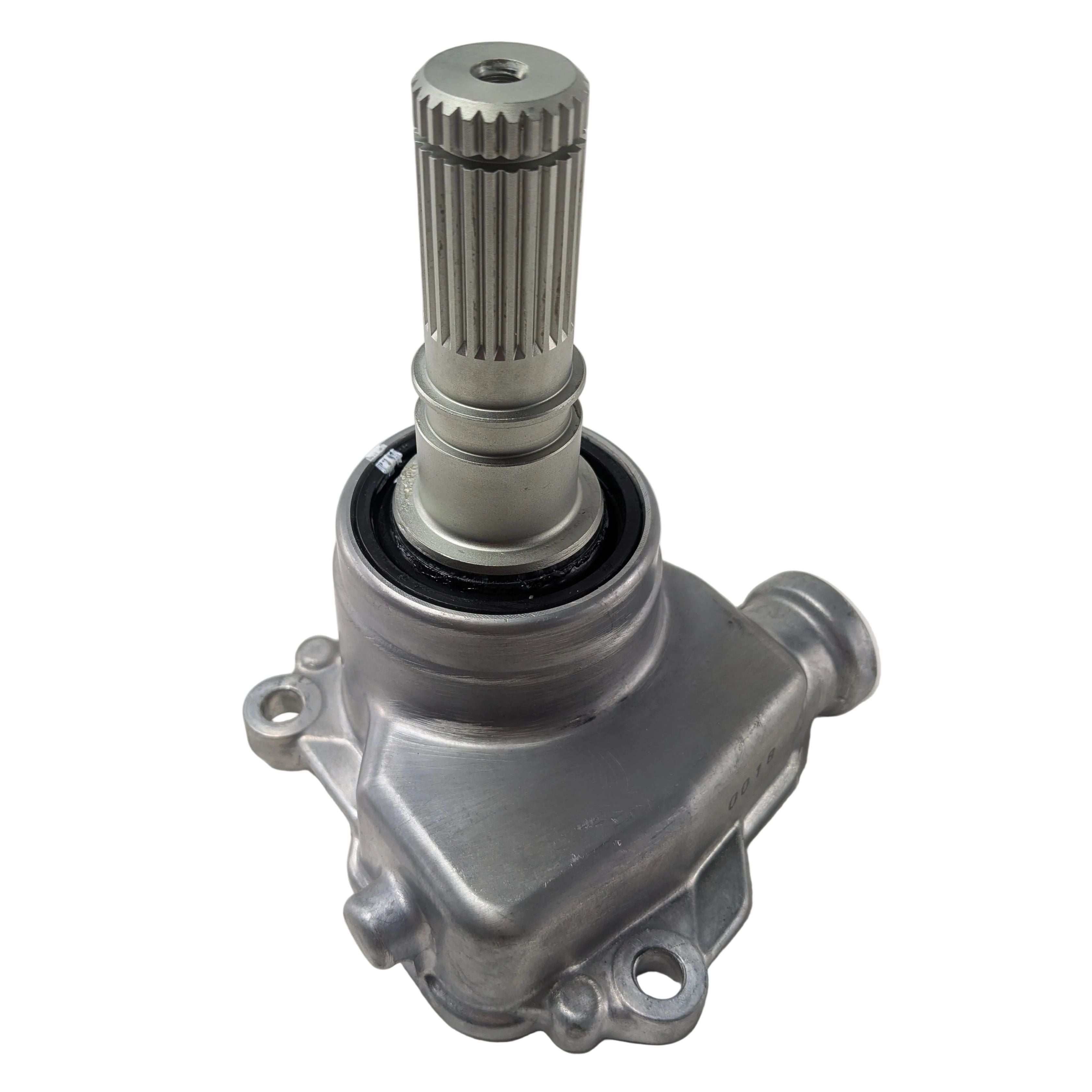 Silver metal front clutch case sub-assembly with splined shaft and mounting holes.