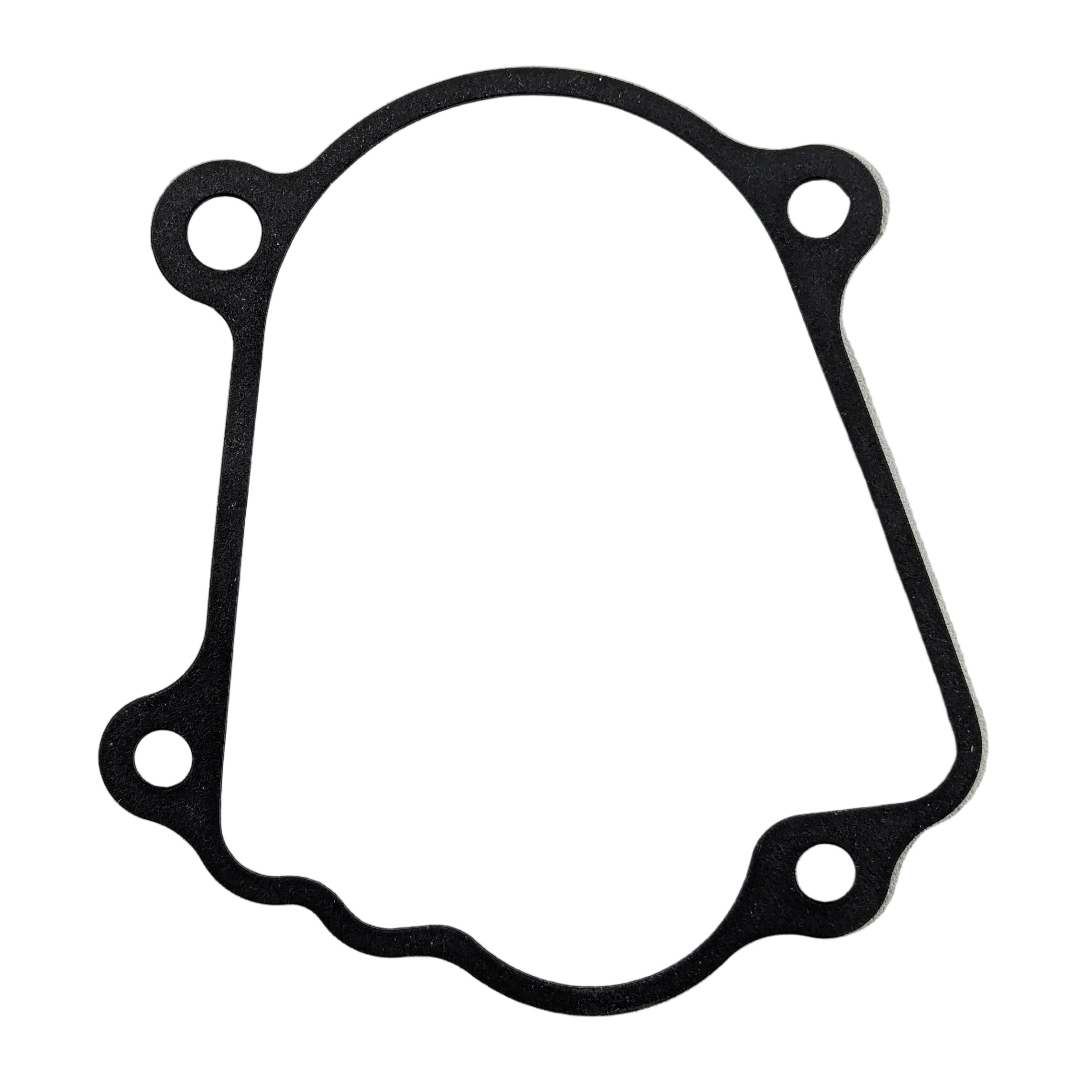 Black rubber transmission gasket with irregular rounded shape and five mounting holes.