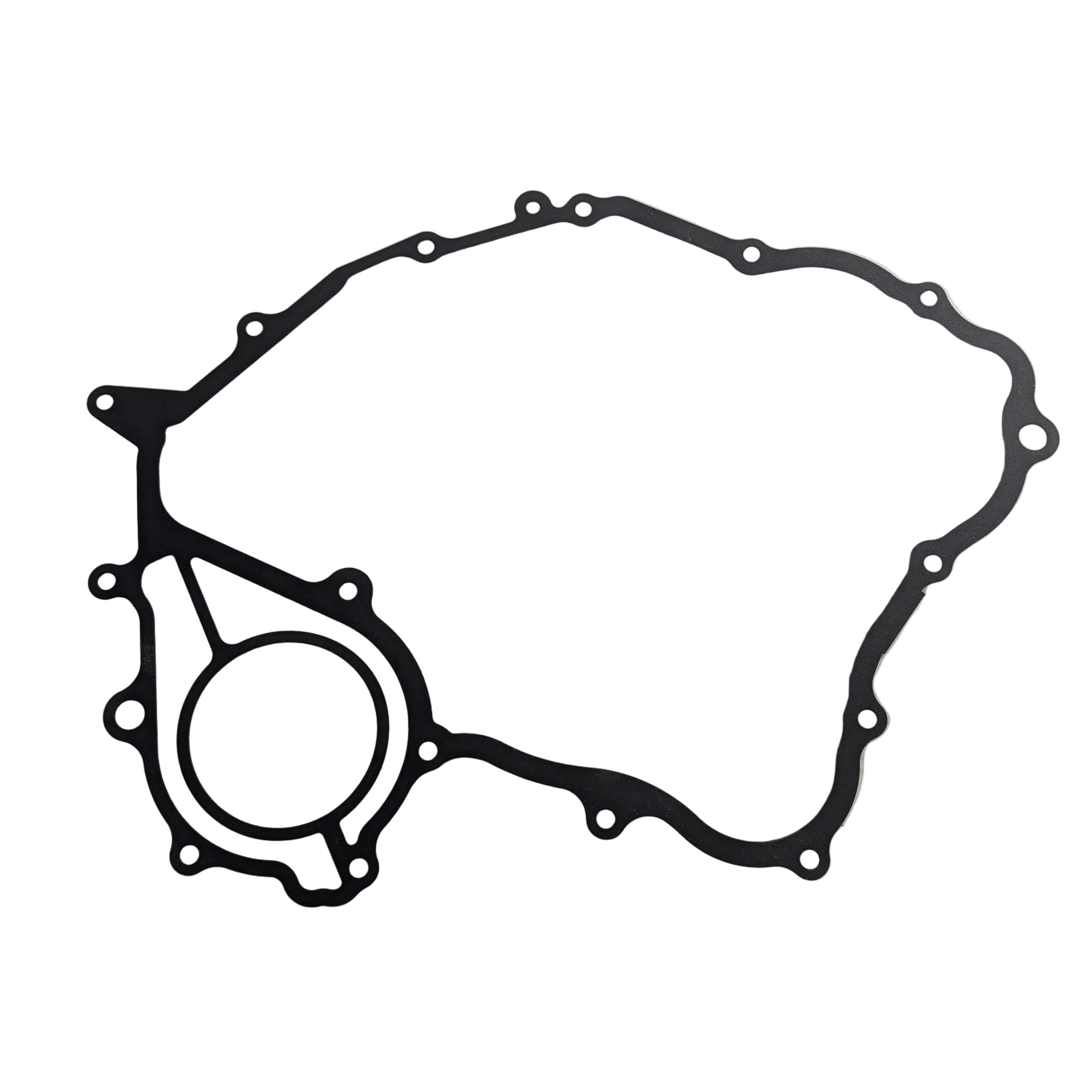 Black rubber left crankcase cover gasket with multiple bolt holes and irregular shape.