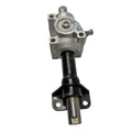 Silver aluminum steering rack and pinion with black shaft and mounting bracket.