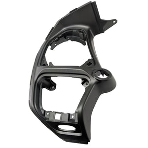Matte black plastic motorcycle dash panel with integrated instrument cluster openings and mounting points.