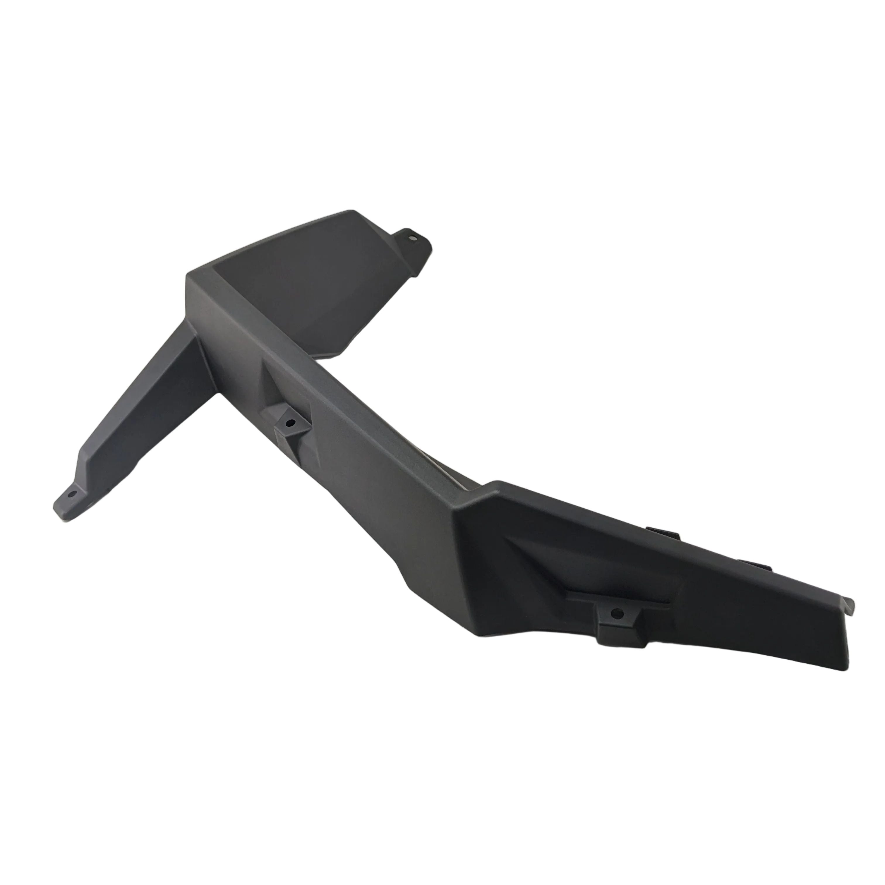 Glossy black plastic front right fender flair with angular design and mounting points.